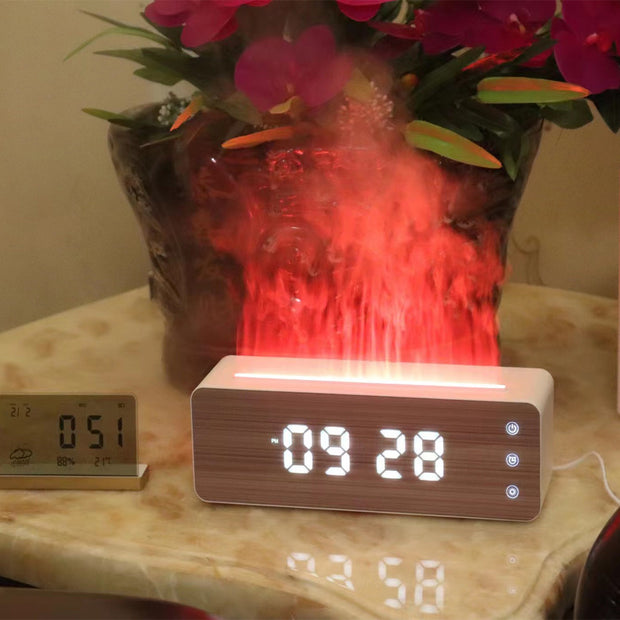 Desktop Flame Humidifier Aromatherapy Machine With Clock Display