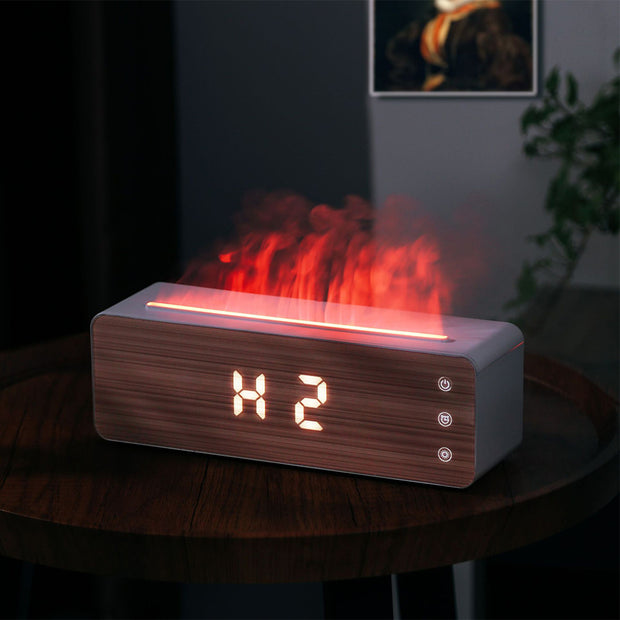 Desktop Flame Humidifier Aromatherapy Machine With Clock Display